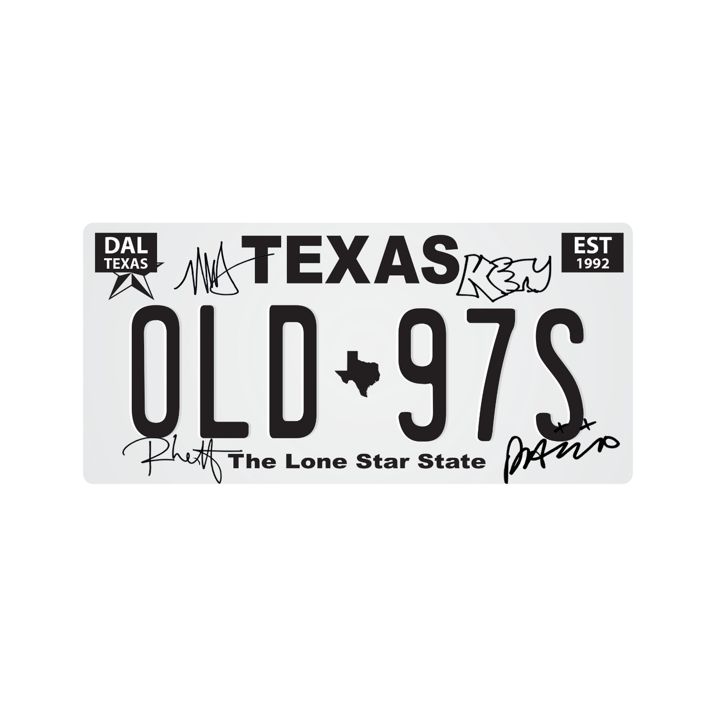 Black & White Old 97's Decorative Texas License Plate (SIGNED)